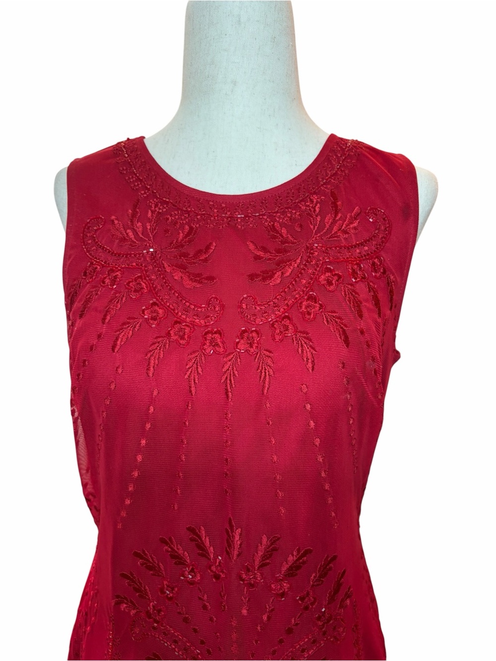 Aidan Mattox Embroidered Mesh Drop Waist Dress - Picture 6 of 12